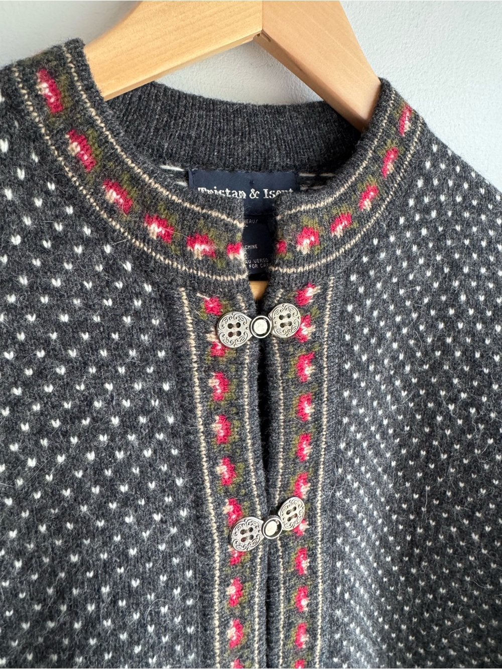 Tristan Iseut Lambswool Angora Fair Isle Cardigan Sweater Sz S Nordic Apres Ski - Picture 3 of 12